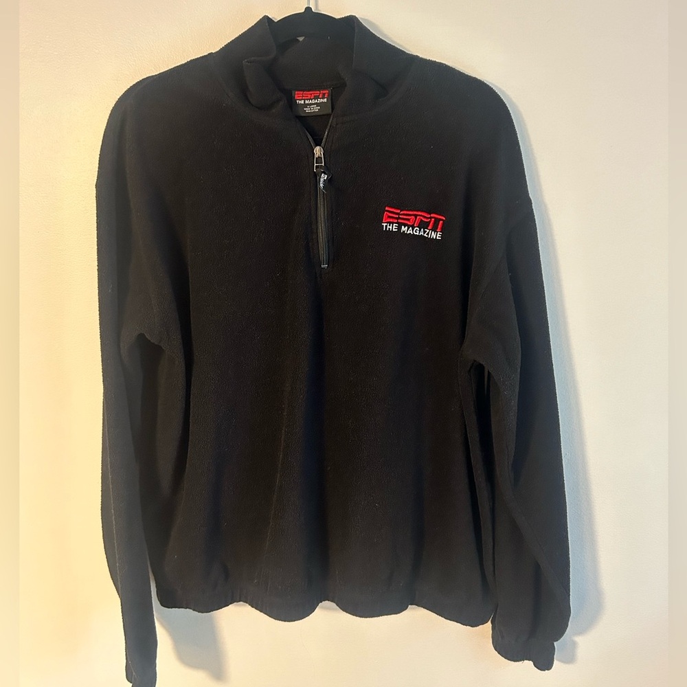ESPN The Magazine Sportswear Vintage Quarter-Zip Black Sweater Fleece Men's XL